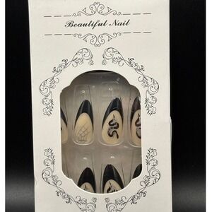 Beautiful Nail Halloween Spider Web Snake Press On Nails Stiletto Medium Almond‎